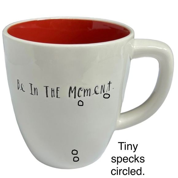 Rae Dunn Be In THE MOmeNt Mug Coffee Tea White with Red Interior Dimples 2017 OG - Picture 4 of 15